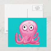 schattige roze dwaze octopus briefkaart (Voorkant / Achterkant)