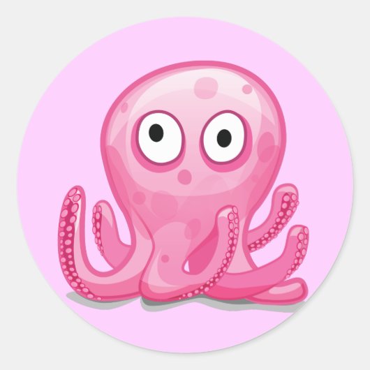 schattige roze dwaze octopus ronde sticker (Voorkant)