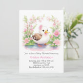 Schattige Roze Eend Bloemen Waterverf Meisje Baby  Kaart (Staand voorkant)