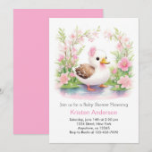 Schattige Roze Eend Bloemen Waterverf Meisje Baby  Kaart (Voorkant / Achterkant)