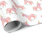 Schattige Roze Eenhoorn Baby shower Pattern Cadeaupapier (Rol Hoek)