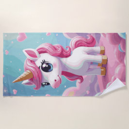 Schattige Roze Eenhoorn Cartoon – Kawaii Fantasie  Strandlaken