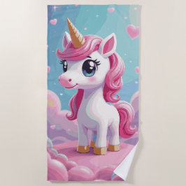 Schattige Roze Eenhoorn Cartoon – Kawaii Fantasie  Strandlaken