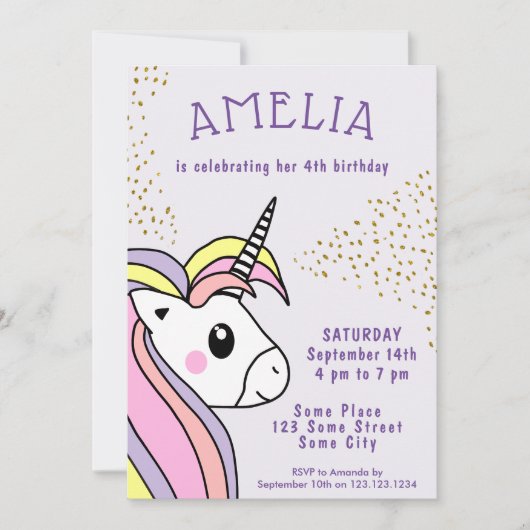 Schattige Roze Eenhoorn Girly Kids Verjaardag Kaart (Voorkant)