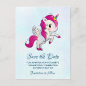Schattige Roze Eenhoorn met Vleugels Save the Date Briefkaart (Voorkant)