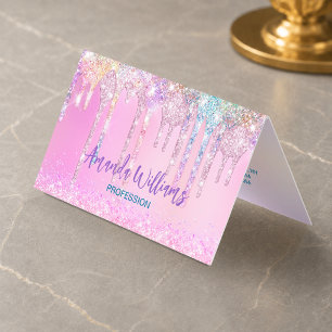 Schattige Roze Eenhoorn Regenboog Glitter Druppels Visitekaartje