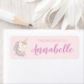 Schattige Roze Eenhoorn School Boek Naam Sticker L (Insitu)