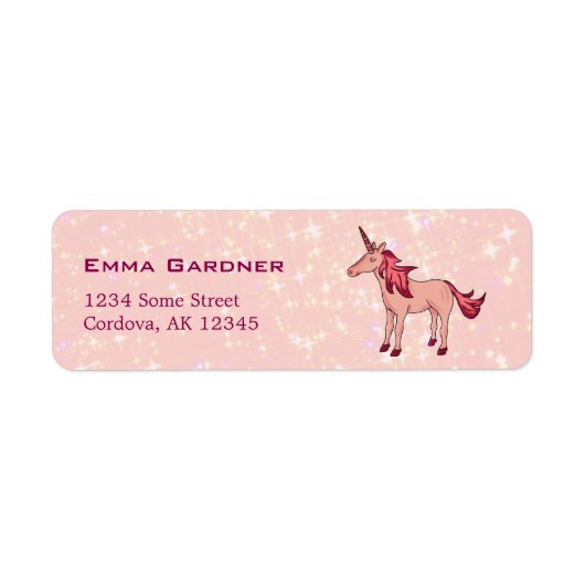 Schattige Roze Eenhoorn Sparkles Retouradres Etiket (Voorkant)