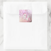 Schattige Roze Eenhoorn Stardust Verjaardag Baby s Vierkante Sticker (Tas)