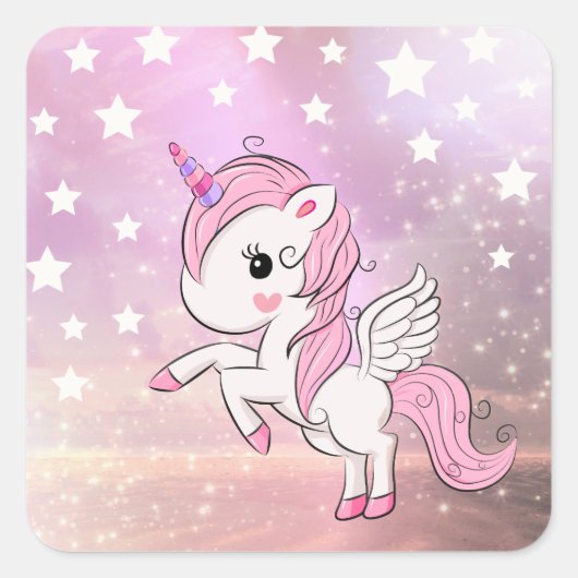 Schattige Roze Eenhoorn Stardust Verjaardag Baby s Vierkante Sticker (Voorkant)