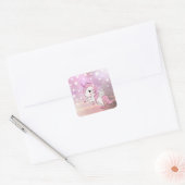 Schattige Roze Eenhoorn Stardust Verjaardag Baby s Vierkante Sticker (Envelop)