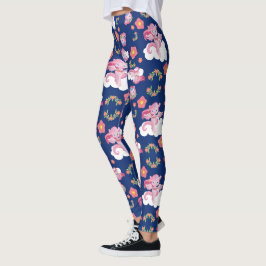 Schattige Roze Eenhoorns en Bloempatroon Leggings