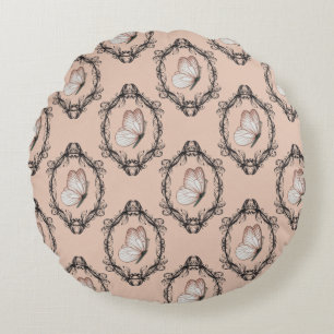 Schattige Roze Elegant Vlinder Damask Pattern Rond Kussen