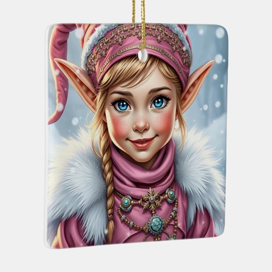 Schattige Roze Elf Feestelijke Kerst Keramisch Ornament (Rechts)