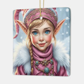 Schattige Roze Elf Feestelijke Kerst Keramisch Ornament (Links)