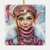 Schattige Roze Elf Feestelijke Kerst Keramisch Ornament (Voorkant)