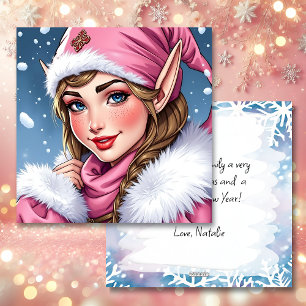 Schattige Roze Elf   Gefeliciteerd Kerstmis Gepers Feestdagenkaart