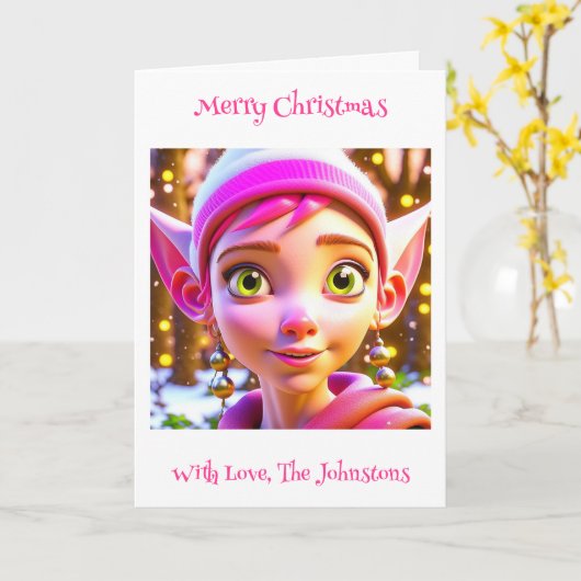 Schattige roze elf grillige gepersonaliseerde kers kaart (Gele Bloem)