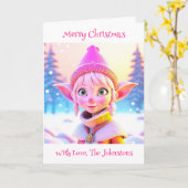 Schattige roze elf grillige gepersonaliseerde kers kaart (Gele Bloem)