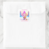 Schattige roze elf grillige gepersonaliseerde kers vierkante sticker (Tas)