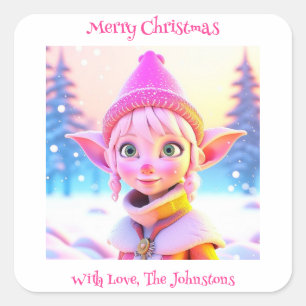 Schattige roze elf grillige gepersonaliseerde kers vierkante sticker