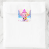 Schattige roze elf grillige kerst vierkante sticker (Tas)
