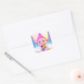 Schattige roze elf grillige kerst vierkante sticker (Envelop)