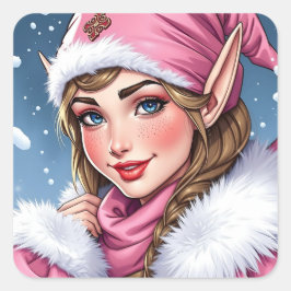 Schattige Roze Elf Kerst Vierkante Sticker