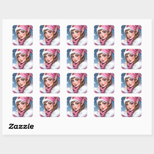 Schattige Roze Elf Kerstmis Vierkante Sticker (Vel)