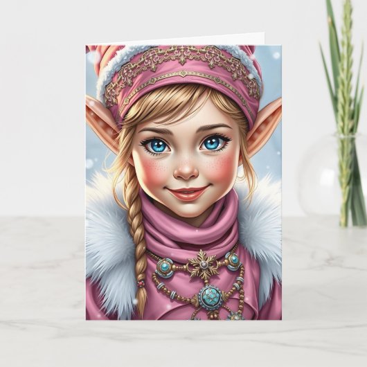 Schattige Roze Elf | Prettig Kerstmis Gepersonalis Feestdagen Kaart (Voorkant)