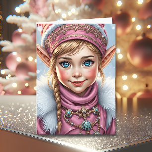 Schattige Roze Elf Prettig Kerstmis Gepersonalis Feestdagen Kaart