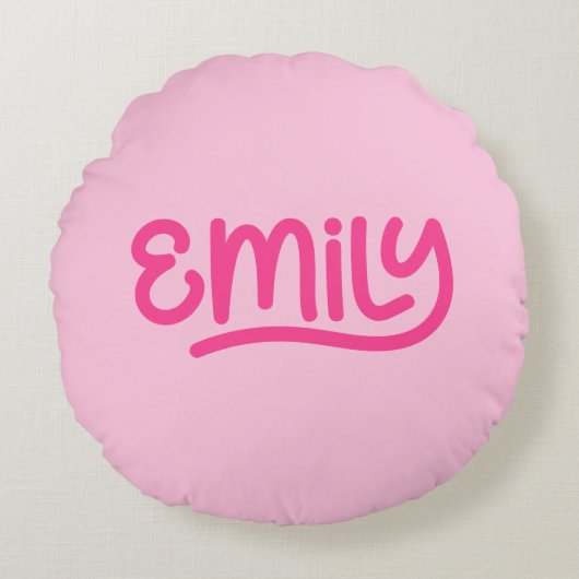 Schattige Roze Emily Handgeschreven Lettertype Rond Kussen (Voorkant)