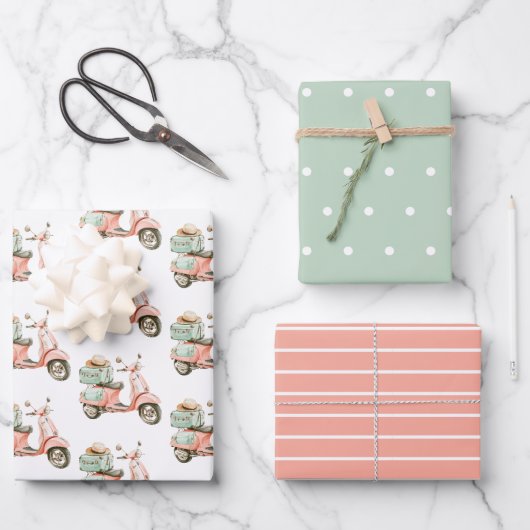 Schattige Roze en Aqua Kust Scooter Inpakpapier Vel (Voorkant)