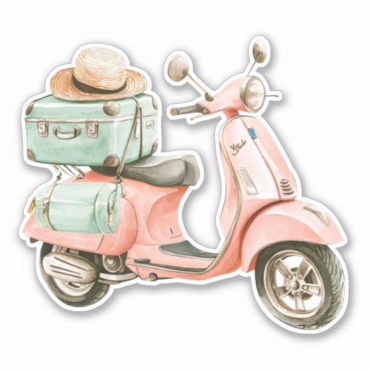 Schattige Roze en Aqua Kustscooter Sticker (Voorkant)