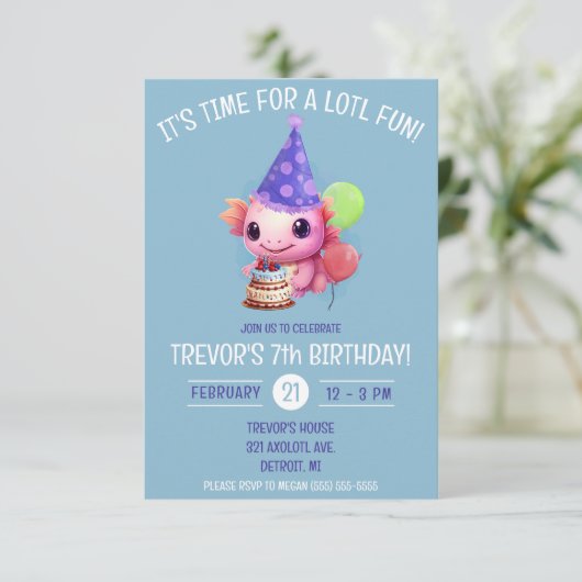 Schattige Roze en Blauw Axolotl Verjaardagsfeest Kaart (Staand voorkant)