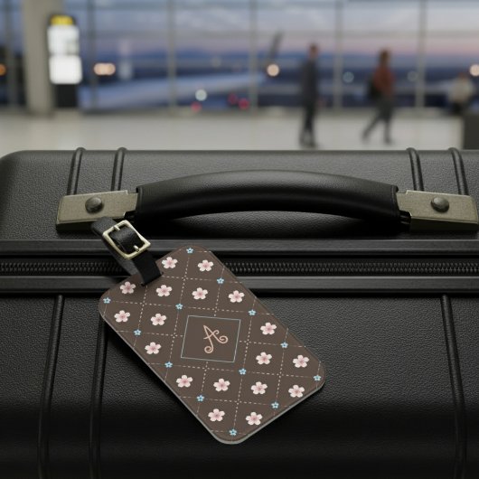 Schattige roze en blauw bloemplakt op bruin bagagelabel