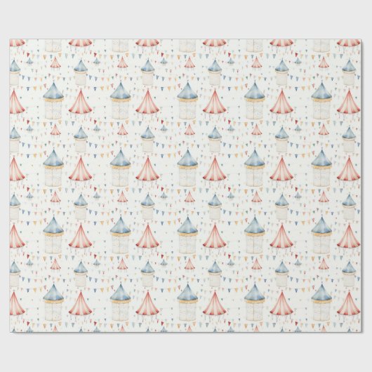 Schattige Roze en Blauw Circus Tenten Baby shower Cadeaupapier (Vlak)