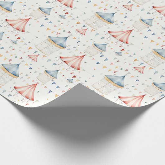 Schattige Roze en Blauw Circus Tenten Baby shower Cadeaupapier (Hoek)