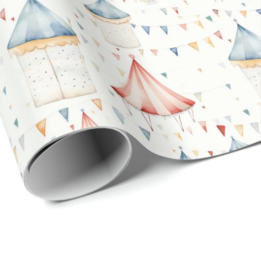 Schattige Roze en Blauw Circus Tenten Baby shower Cadeaupapier (Rol Hoek)