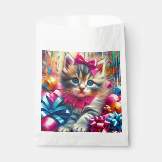 Schattige Roze en Blauw Kitten Meisje's Verjaardag Bedankzakje (Voorkant)
