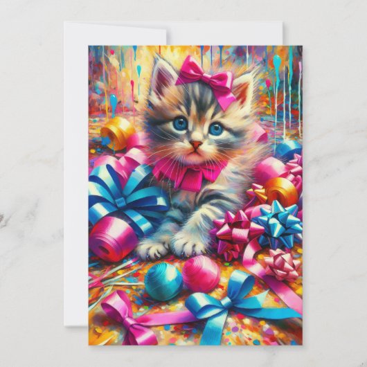 Schattige Roze en Blauw Kitten Meisje's Verjaardag Kaart (Voorkant)