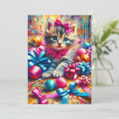 Schattige Roze en Blauw Kitten Meisje's Verjaardag Kaart (Staand voorkant)