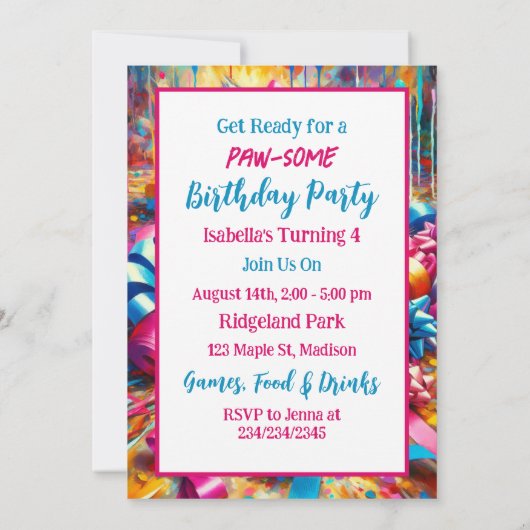 Schattige Roze en Blauw Kitten Meisje's Verjaardag Kaart (Achterkant)