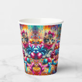 Schattige Roze en Blauw Kitten Meisje's Verjaardag Papieren Bekers (Links)