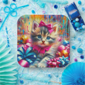 Schattige Roze en Blauw Kitten Meisje's Verjaardag Papieren Bordje (Feest)
