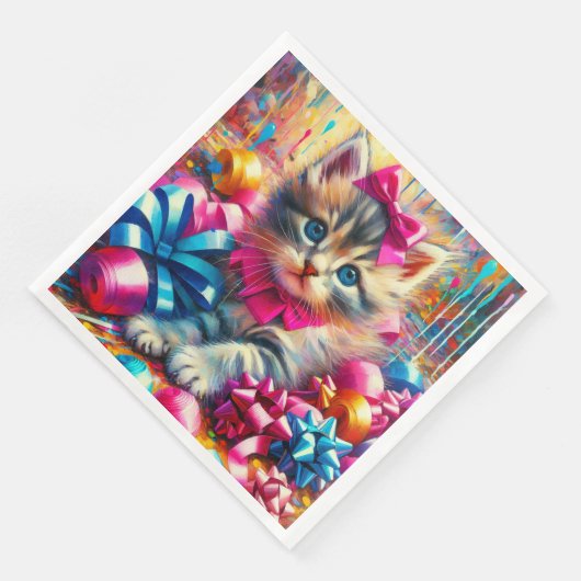 Schattige Roze en Blauw Kitten Meisje's Verjaardag Servet (Hoek)
