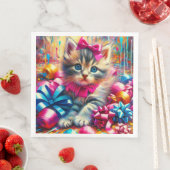 Schattige Roze en Blauw Kitten Meisje's Verjaardag Servet (Insitu)