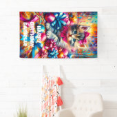 Schattige Roze en Blauw Kitten Meisje's Verjaardag Spandoek (Insitu)