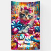 Schattige Roze en Blauw Kitten Meisje's Verjaardag Spandoek (Verticaal)