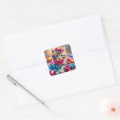 Schattige Roze en Blauw Kitten Meisje's Verjaardag Vierkante Sticker (Envelop)
